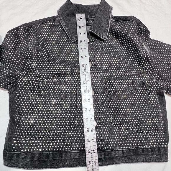 Windsor Denim Jacket Small Black Rhinestones All Over Bedazzled New - Picture 8 of 8